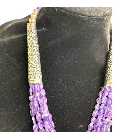 VTG Amethyst Multi Strand Silver Filigree Statement Necklace Intricate Metalwork - Picture 3 of 9